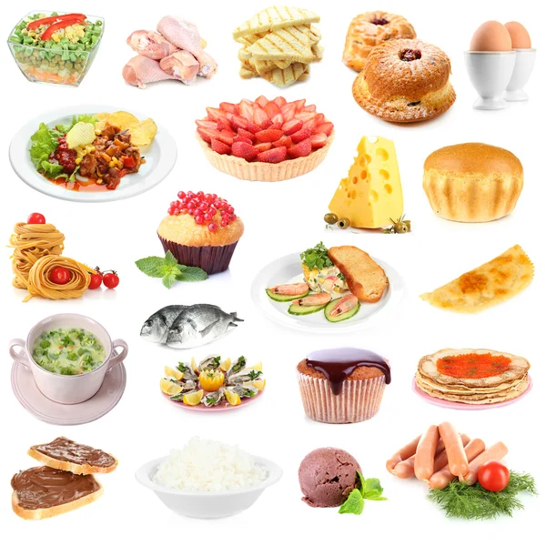 Food collage isolated on white — Stock Image Food collage isolated on white Royalty Free Stock Photos