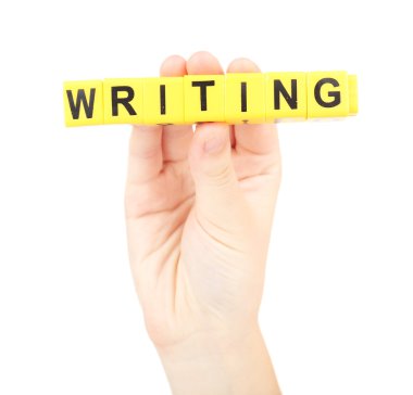 Word yazma eğitim küpleri beyaz izole oluşmuştur