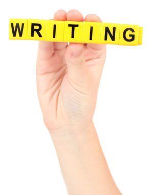 Word yazma eğitim küpleri beyaz izole oluşmuştur