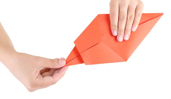 Mãos fazendo origami brinquedo — Fotografia de Stock