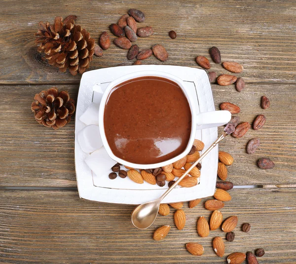 Cup of hot chocolate on table — Stock Photo, Image