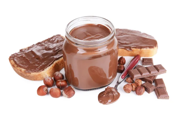 Chocolate cream in jar — Stock Photo, Image