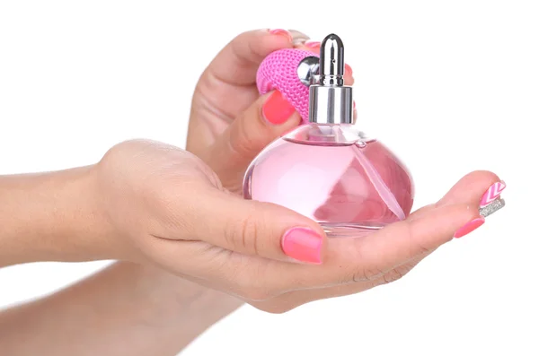 Frasco de perfume en las manos — Foto de Stock