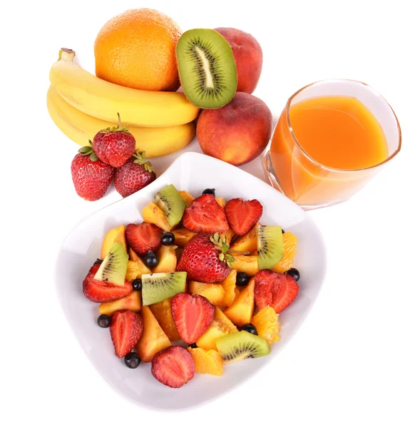 Fresh fruits salad with berries and juice — Stock Photo, Image