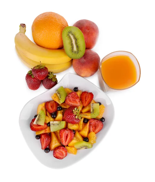 Fresh fruits salad with berries and juice — Stock Photo, Image