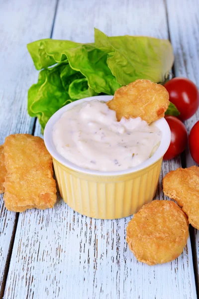 Chicken nuggets with sauce — Stock Photo, Image