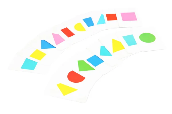 Tarjetas educativas con formas geométricas de color, aisladas en blanco — Foto de Stock