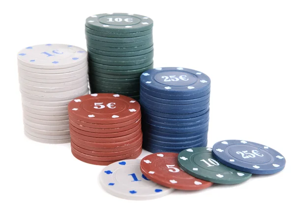 Chips for poker on white — Stock Photo, Image