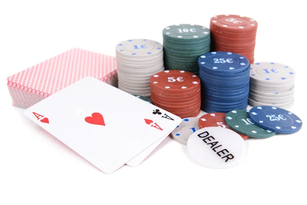 Karty i żetony do pokera — Zdjęcie stockowe