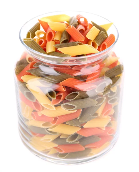 Kleurrijke pasta in glas — Stockfoto