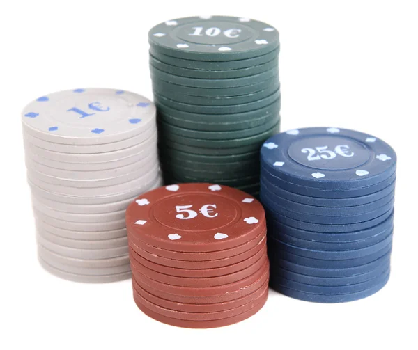 Chips for poker on white — Stock Photo, Image
