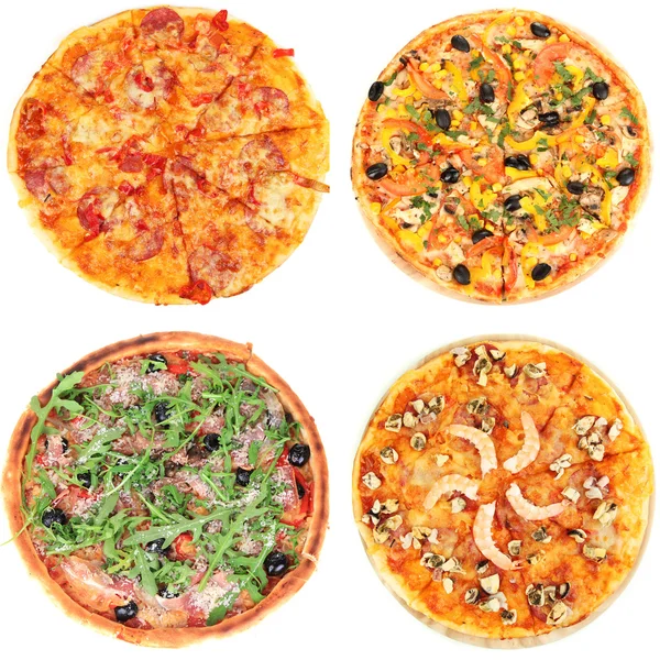 Collage di pizza diversa isolato su bianco — Foto Stock