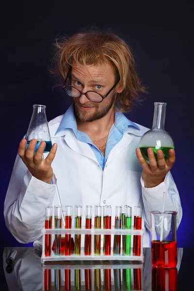 Crazy scientist in laboratory — Stock Photo, Image