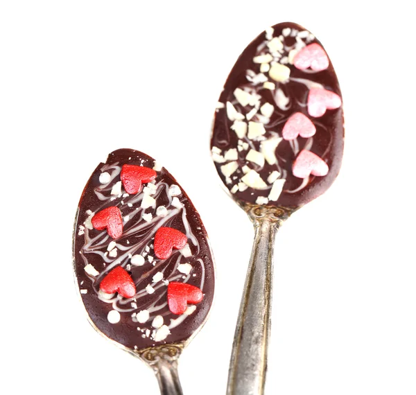 Spoons with tasty chocolate — Stock Photo, Image