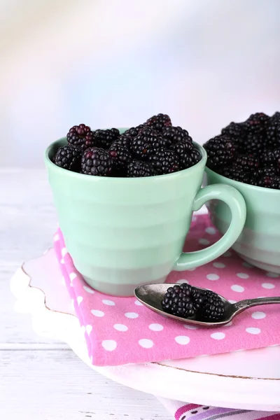 Sweet blackberries in color bowl — Stock Photo, Image