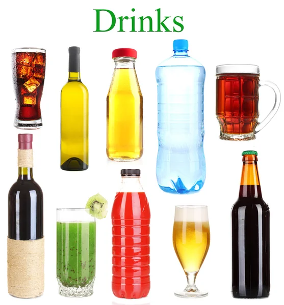 Colagem de bebidas isoladas em branco — Fotografia de Stock