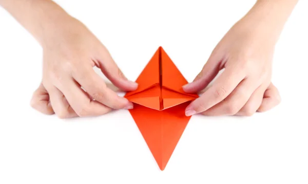 Dokonywanie origami postać ręce — Zdjęcie stockowe