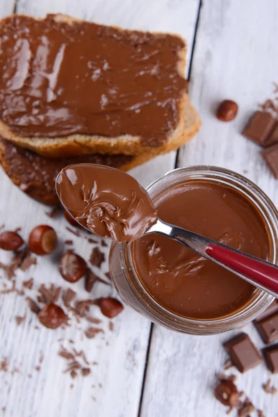 Zoete chocolade crème in pot — Stockfoto