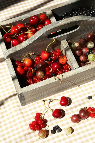 Świeże jagody w drewniane pudełko — Zdjęcie stockowe