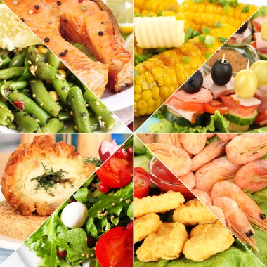 Collage of delicious food close-up