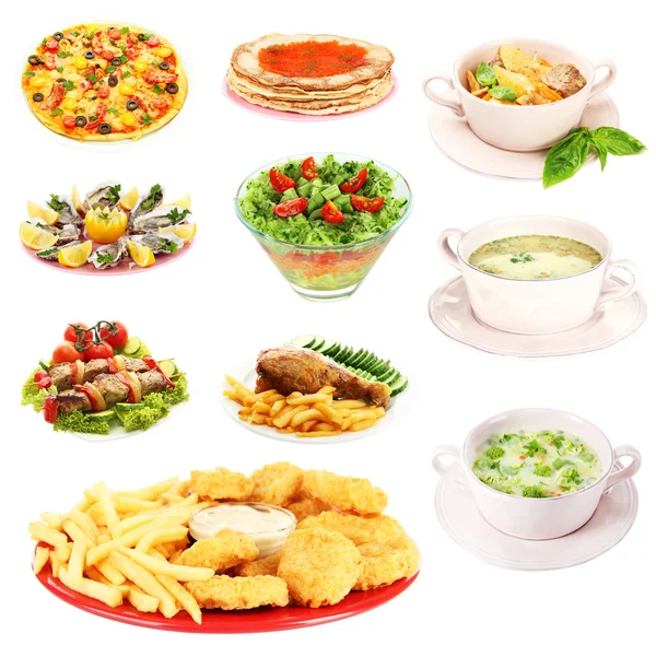Collage de alimentos aislados en blanco — Foto de Stock