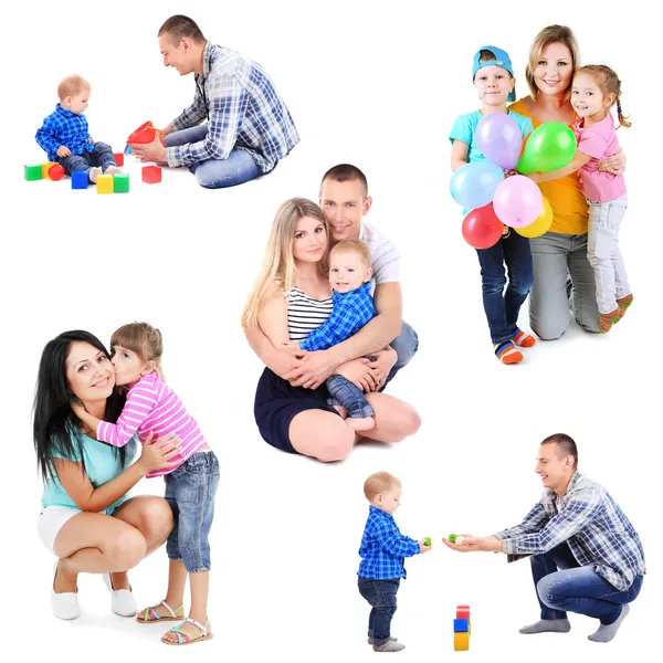 Ställ in bilder av lyckliga familjer — Stockfoto