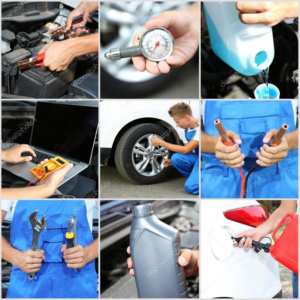Collage of car mechanic