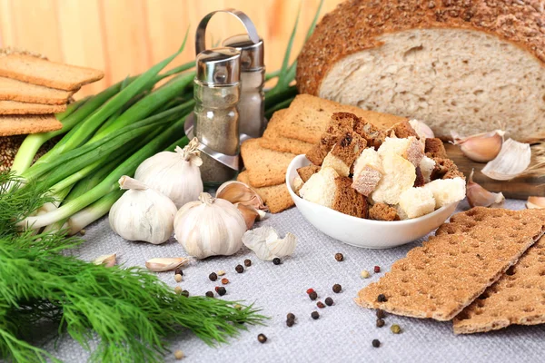 Homemade croutons on table — Stock Photo, Image