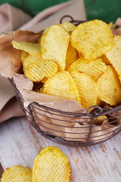 Potato chips in metal basket