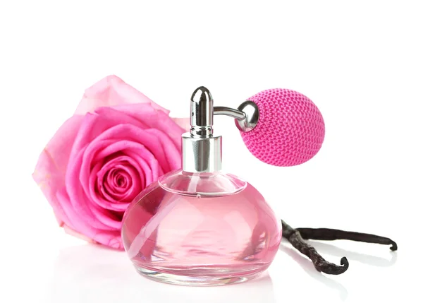 Parfümflasche mit Rose — Stockfoto
