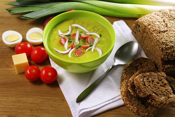 Leek soup on table — Stock Photo, Image