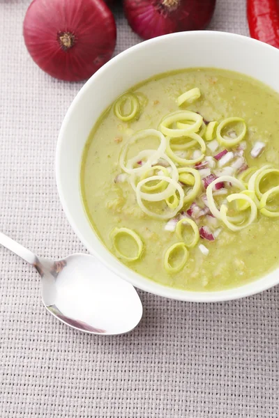 Leek soup on table — Stock Photo, Image