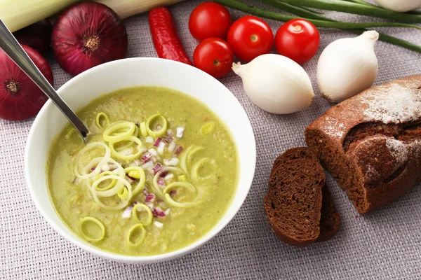 Leek soup on table — Stock Photo, Image