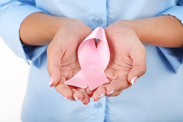 Woman with aids awareness pink ribbon — Stock Photo, Image