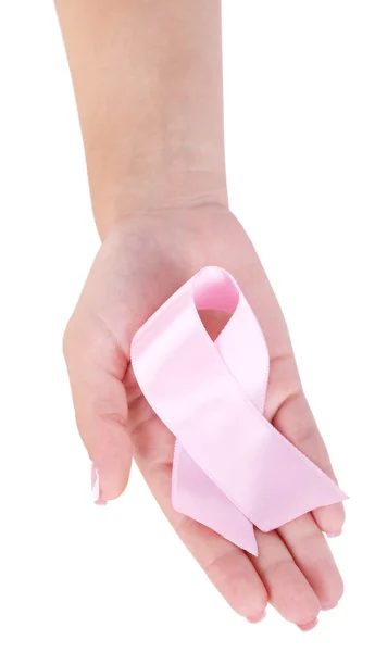 Mulher com AIDS conscientização fita rosa — Fotografia de Stock