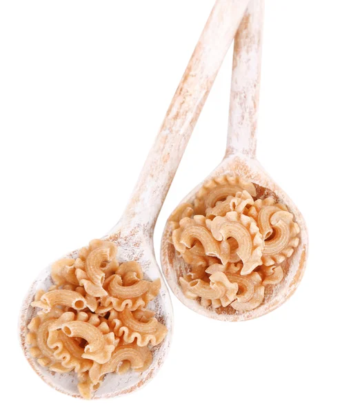 Boekweit pasta in houten lepels geïsoleerd op wit — Stockfoto