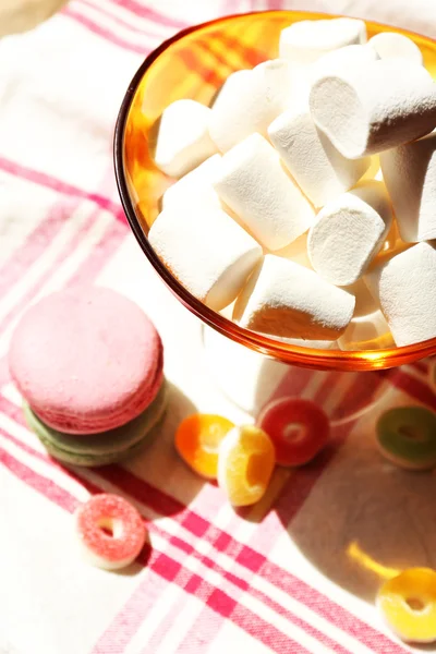 Sweet marshmallows on table — Stock Photo, Image