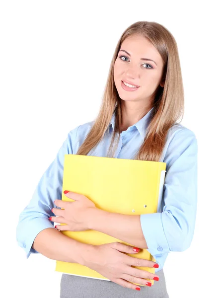 Business woman holding folder — Stock Photo, Image