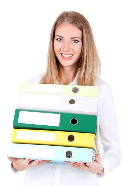 Business woman holding folders — Stock Photo, Image