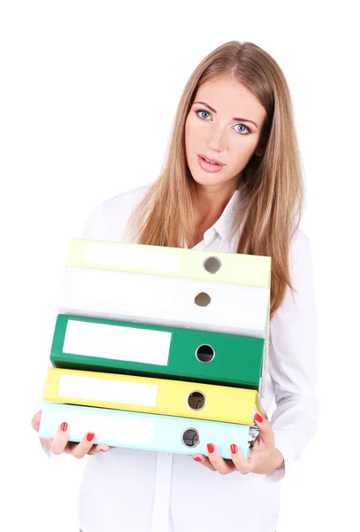 Business woman holding folders — Stock Photo, Image