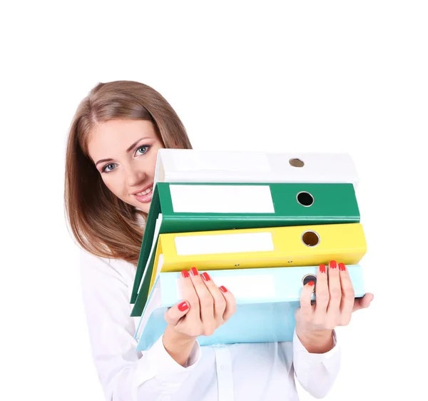 Business woman holding folders — Stock Photo, Image