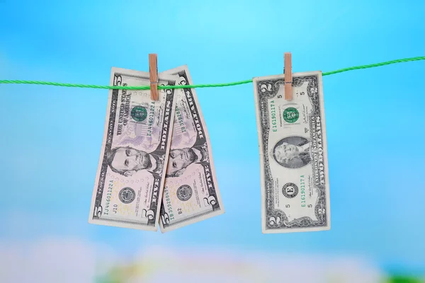 Доллары висят на веревке — стоковое фото