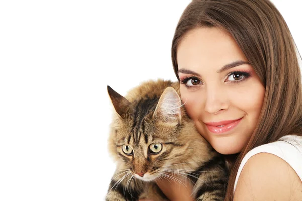 Young woman holding cat — Stock Photo, Image
