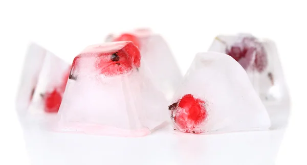 Ice cubes with cranberry, isolated on white — Stock Photo, Image