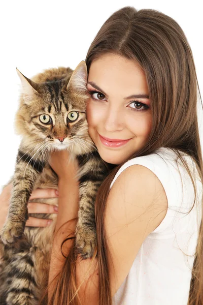 Young woman holding cat Royalty Free Stock Photos