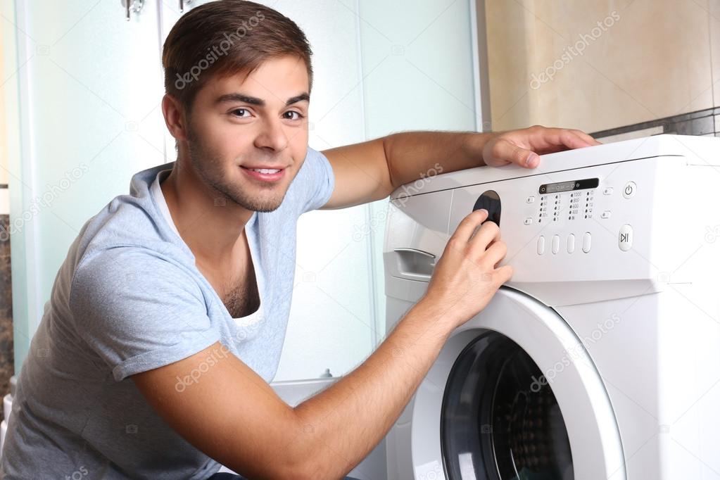 Man with washing machine