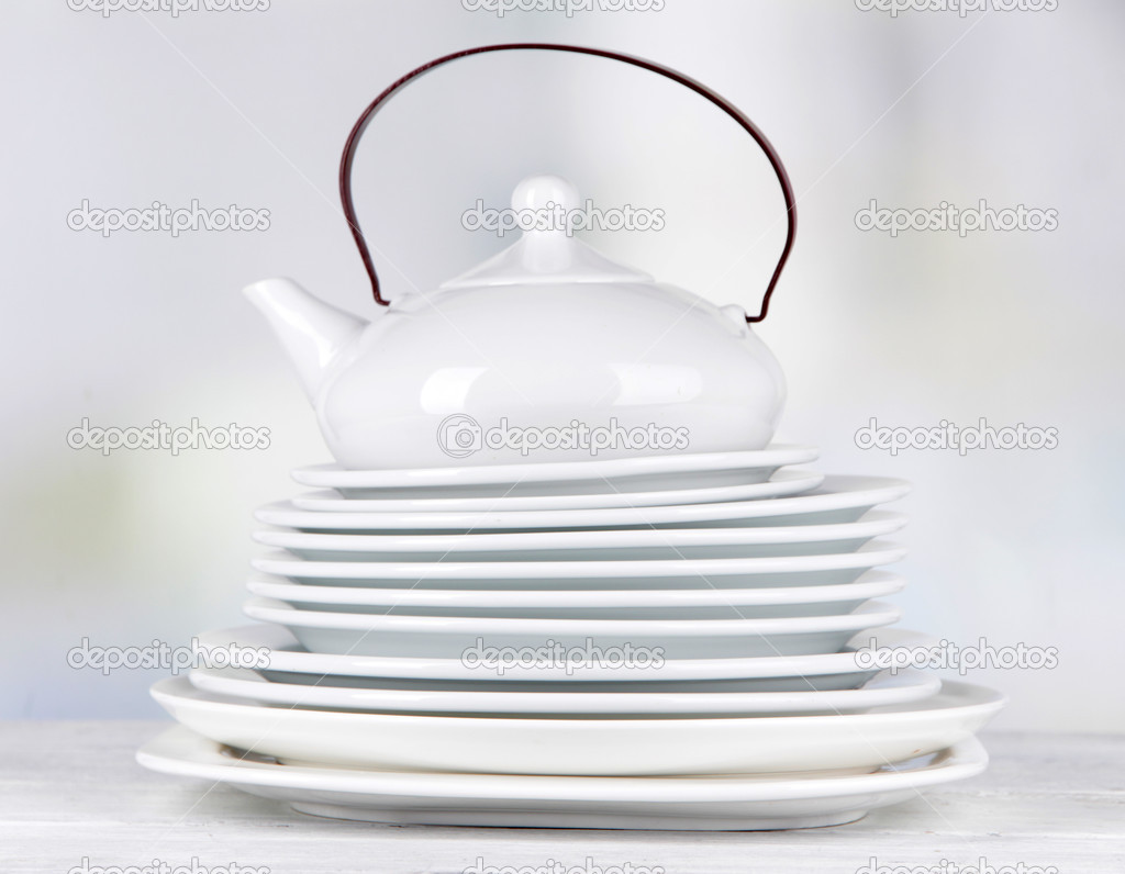 White crockery and kitchen utensils