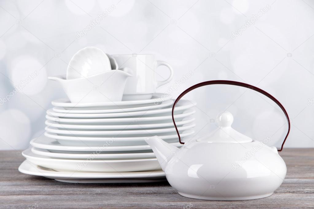 White crockery and kitchen utensils