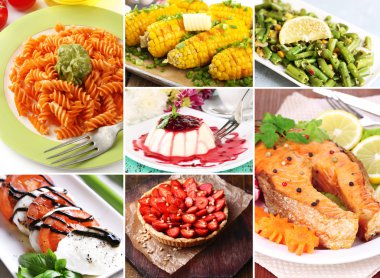 Collage of delicious food close-up