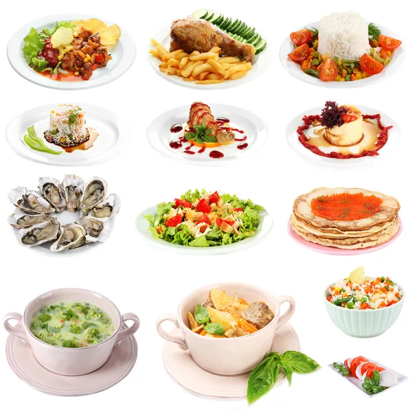 Collage de alimentos aislados en blanco — Foto de Stock